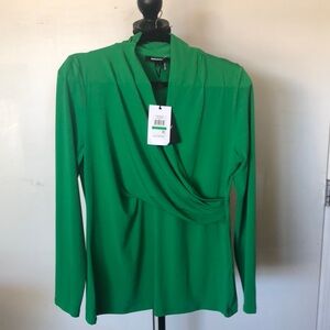 DKNY Green Wrap Blouse with Elegant V-Neck